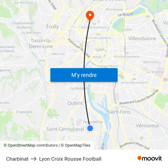 Charbinat to Lyon Croix Rousse Football map