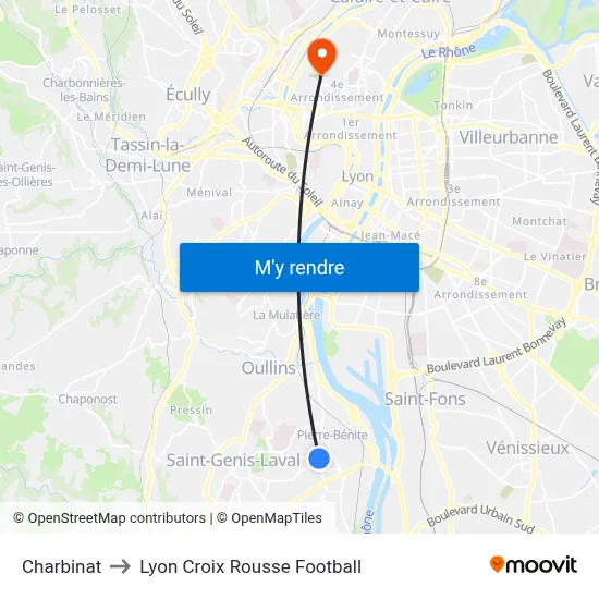 Charbinat to Lyon Croix Rousse Football map