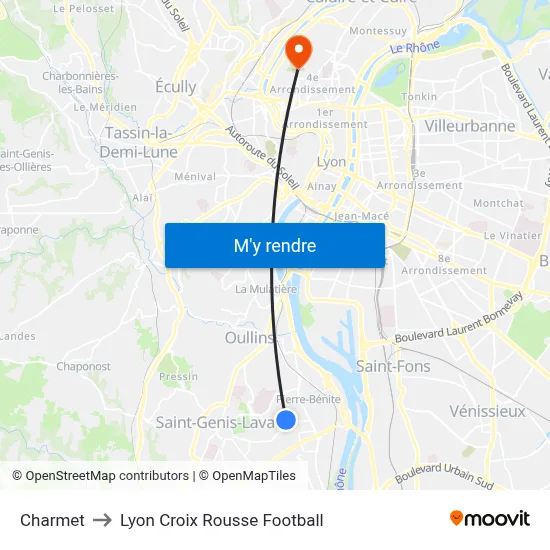 Charmet to Lyon Croix Rousse Football map