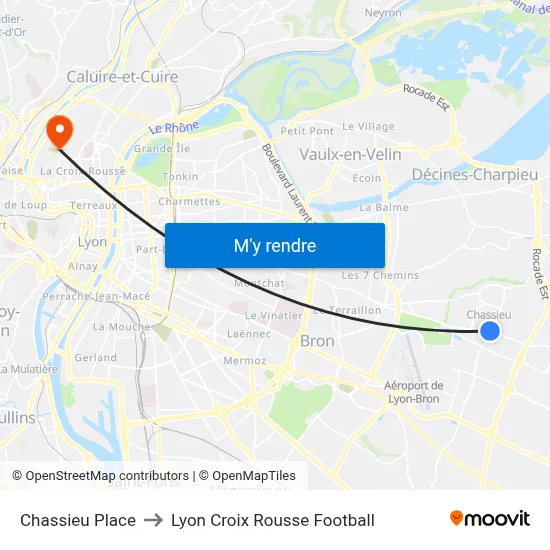 Chassieu Place to Lyon Croix Rousse Football map