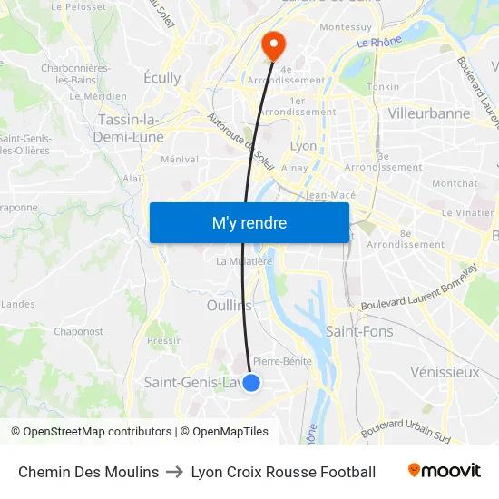 Chemin Des Moulins to Lyon Croix Rousse Football map