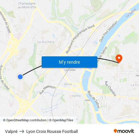 Valpré to Lyon Croix Rousse Football map