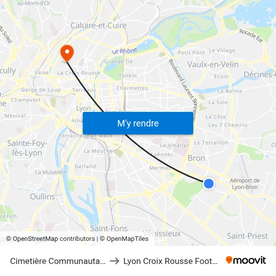 Cimetière Communautaire to Lyon Croix Rousse Football map