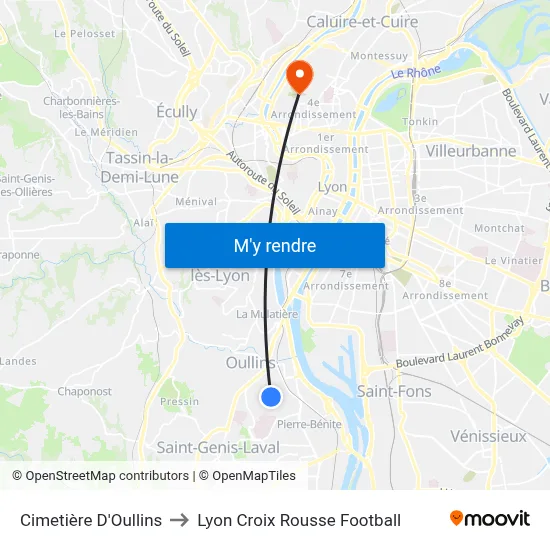 Cimetière D'Oullins to Lyon Croix Rousse Football map