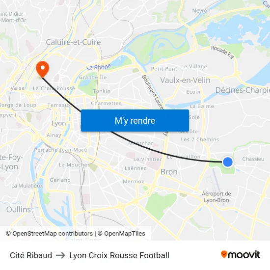 Cité Ribaud to Lyon Croix Rousse Football map
