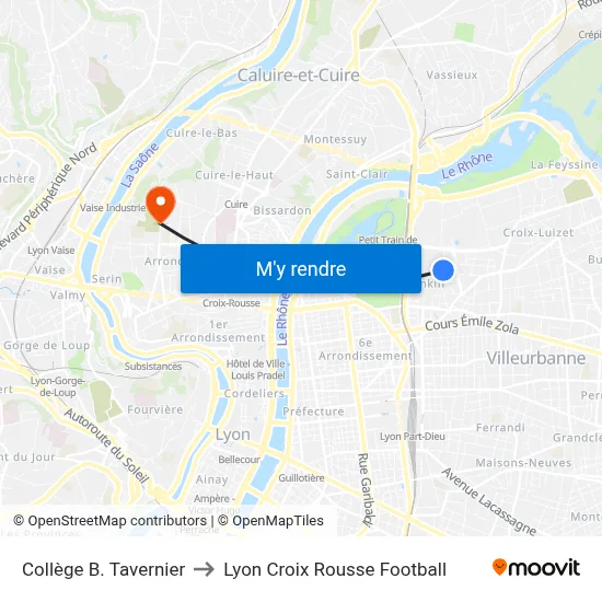 Collège B. Tavernier to Lyon Croix Rousse Football map