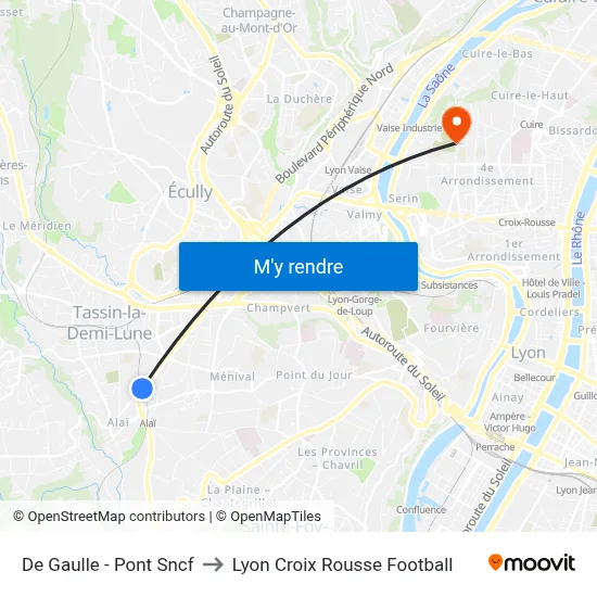 De Gaulle - Pont Sncf to Lyon Croix Rousse Football map
