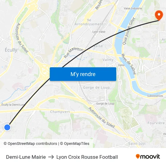 Demi-Lune Mairie to Lyon Croix Rousse Football map