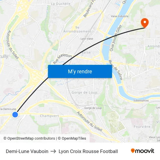 Demi-Lune Vauboin to Lyon Croix Rousse Football map