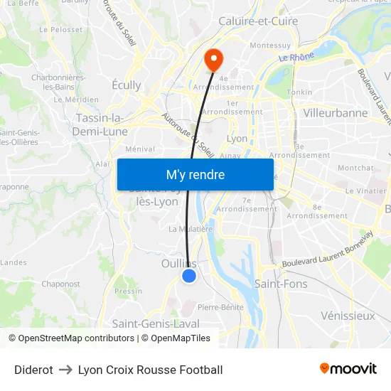 Diderot to Lyon Croix Rousse Football map