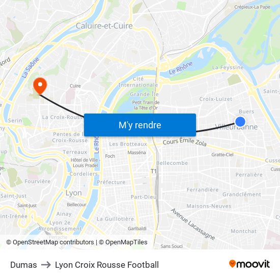 Dumas to Lyon Croix Rousse Football map