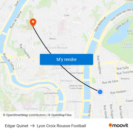 Edgar Quinet to Lyon Croix Rousse Football map