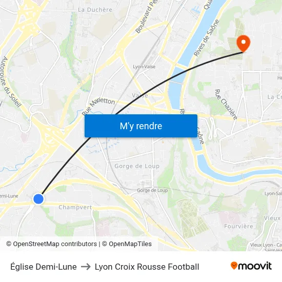 Église Demi-Lune to Lyon Croix Rousse Football map