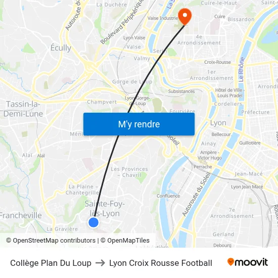 Collège Plan Du Loup to Lyon Croix Rousse Football map