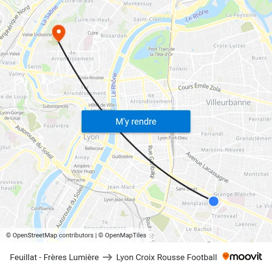 Feuillat - Frères Lumière to Lyon Croix Rousse Football map