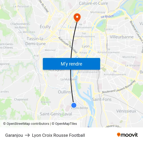 Garanjou to Lyon Croix Rousse Football map