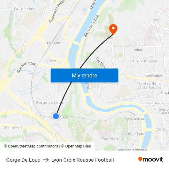 Gorge De Loup to Lyon Croix Rousse Football map
