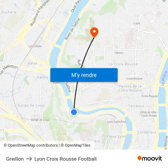 Greillon to Lyon Croix Rousse Football map