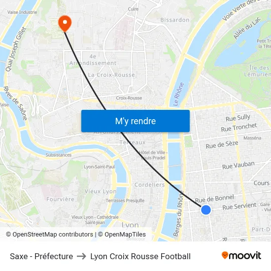 Saxe - Préfecture to Lyon Croix Rousse Football map