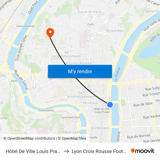 Hôtel De Ville Louis Pradel to Lyon Croix Rousse Football map