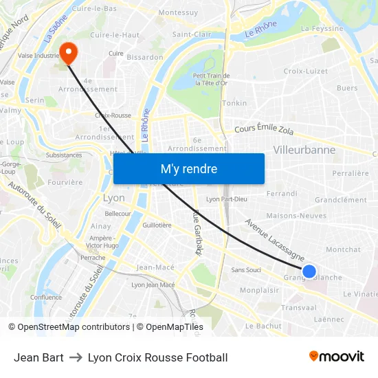 Jean Bart to Lyon Croix Rousse Football map