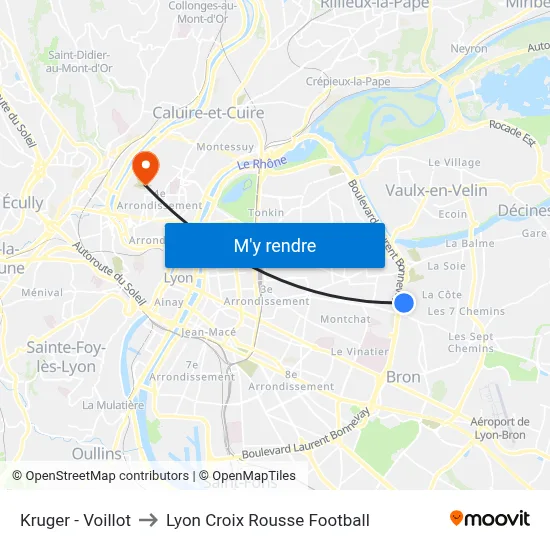 Kruger - Voillot to Lyon Croix Rousse Football map