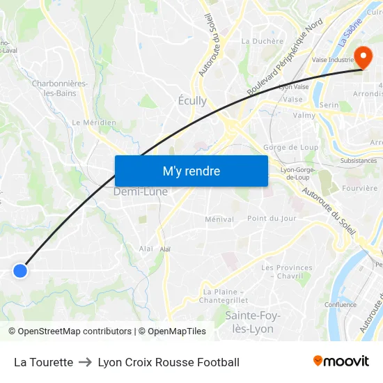 La Tourette to Lyon Croix Rousse Football map