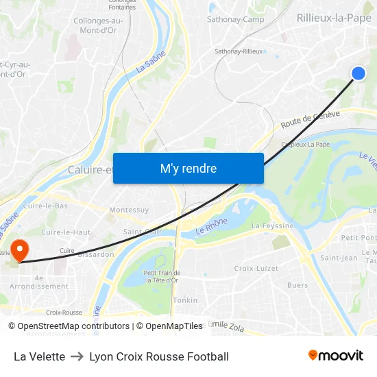 La Velette to Lyon Croix Rousse Football map