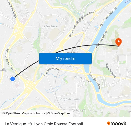 La Vernique to Lyon Croix Rousse Football map