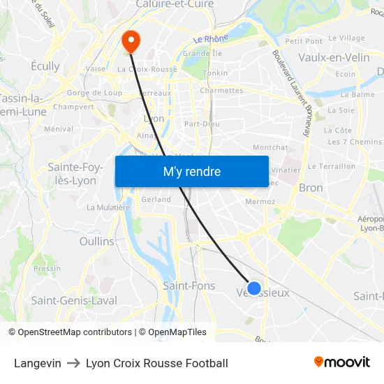 Langevin to Lyon Croix Rousse Football map