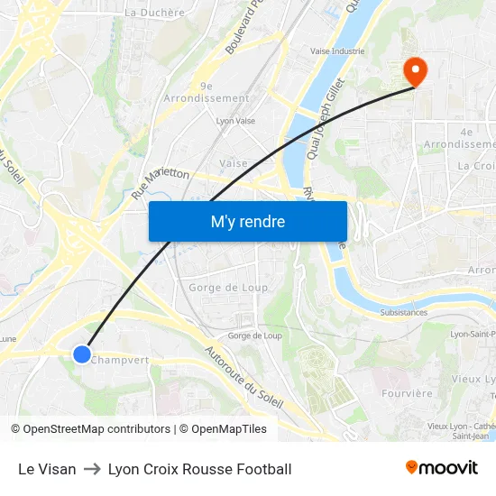Le Visan to Lyon Croix Rousse Football map
