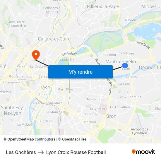 Les Onchères to Lyon Croix Rousse Football map