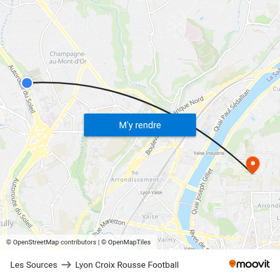Les Sources to Lyon Croix Rousse Football map