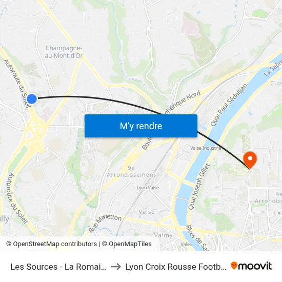 Les Sources - La Romaine to Lyon Croix Rousse Football map