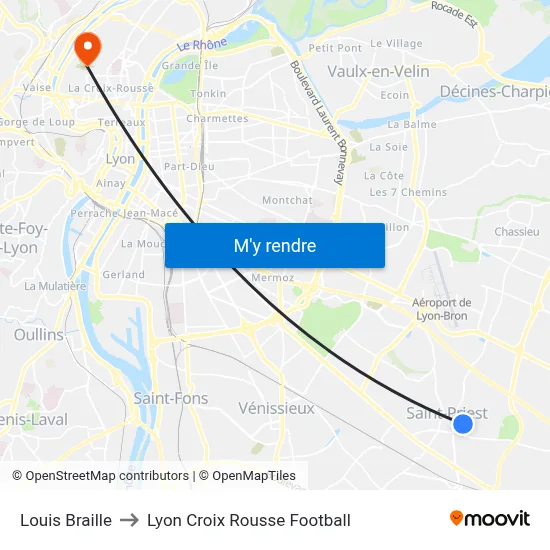 Louis Braille to Lyon Croix Rousse Football map