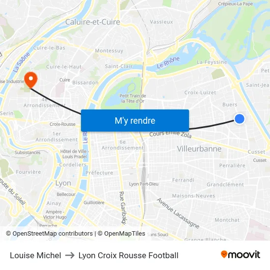 Louise Michel to Lyon Croix Rousse Football map