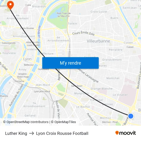 Luther King to Lyon Croix Rousse Football map