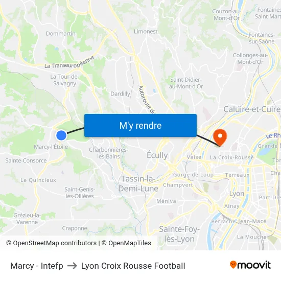 Marcy - Intefp to Lyon Croix Rousse Football map