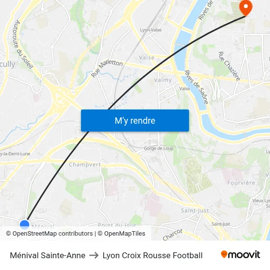 Ménival Sainte-Anne to Lyon Croix Rousse Football map