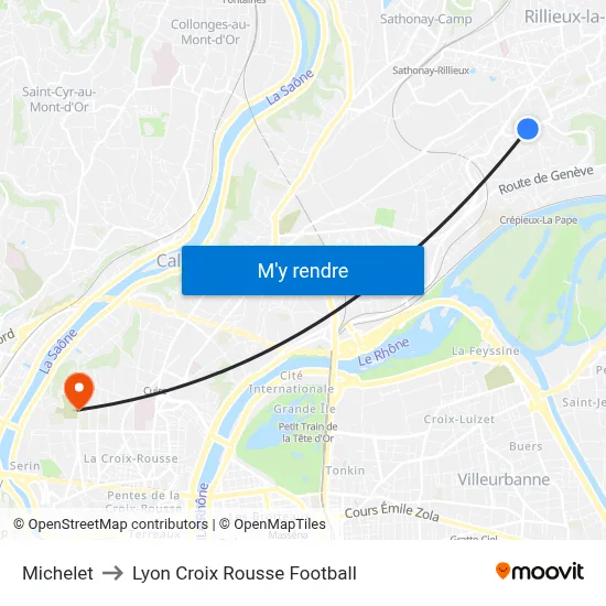 Michelet to Lyon Croix Rousse Football map