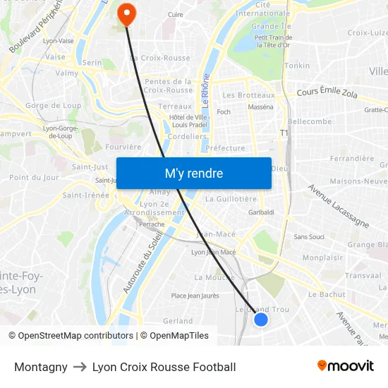 Montagny to Lyon Croix Rousse Football map