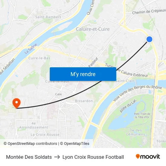 Montée Des Soldats to Lyon Croix Rousse Football map