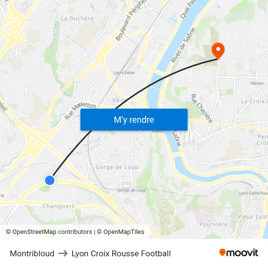 Montribloud to Lyon Croix Rousse Football map