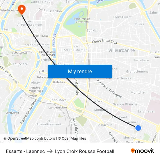 Essarts - Laennec to Lyon Croix Rousse Football map