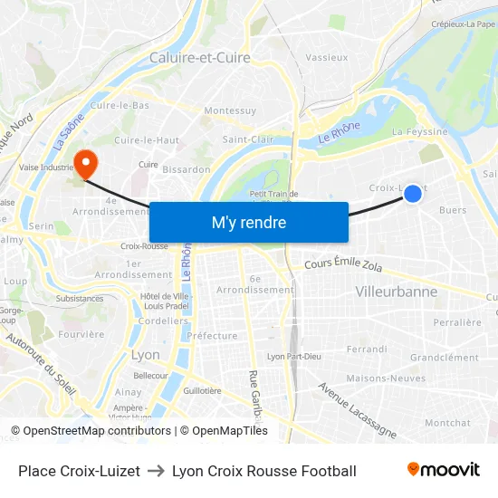 Place Croix-Luizet to Lyon Croix Rousse Football map