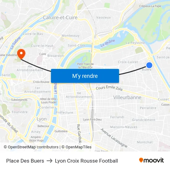 Place Des Buers to Lyon Croix Rousse Football map