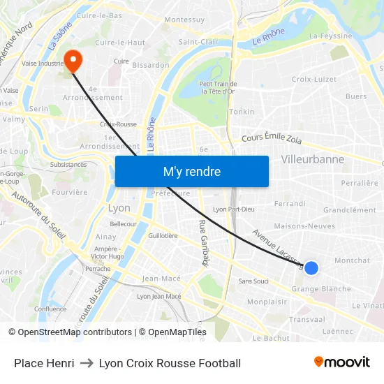 Place Henri to Lyon Croix Rousse Football map