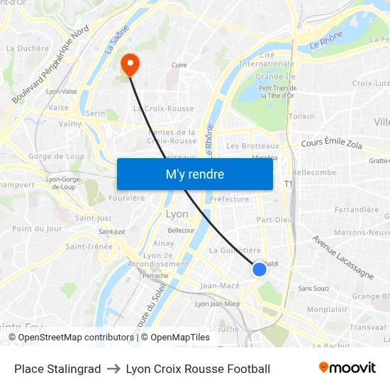 Place Stalingrad to Lyon Croix Rousse Football map