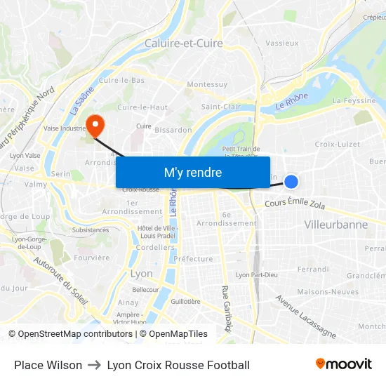 Place Wilson to Lyon Croix Rousse Football map