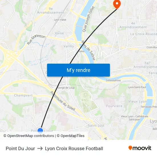 Point Du Jour to Lyon Croix Rousse Football map